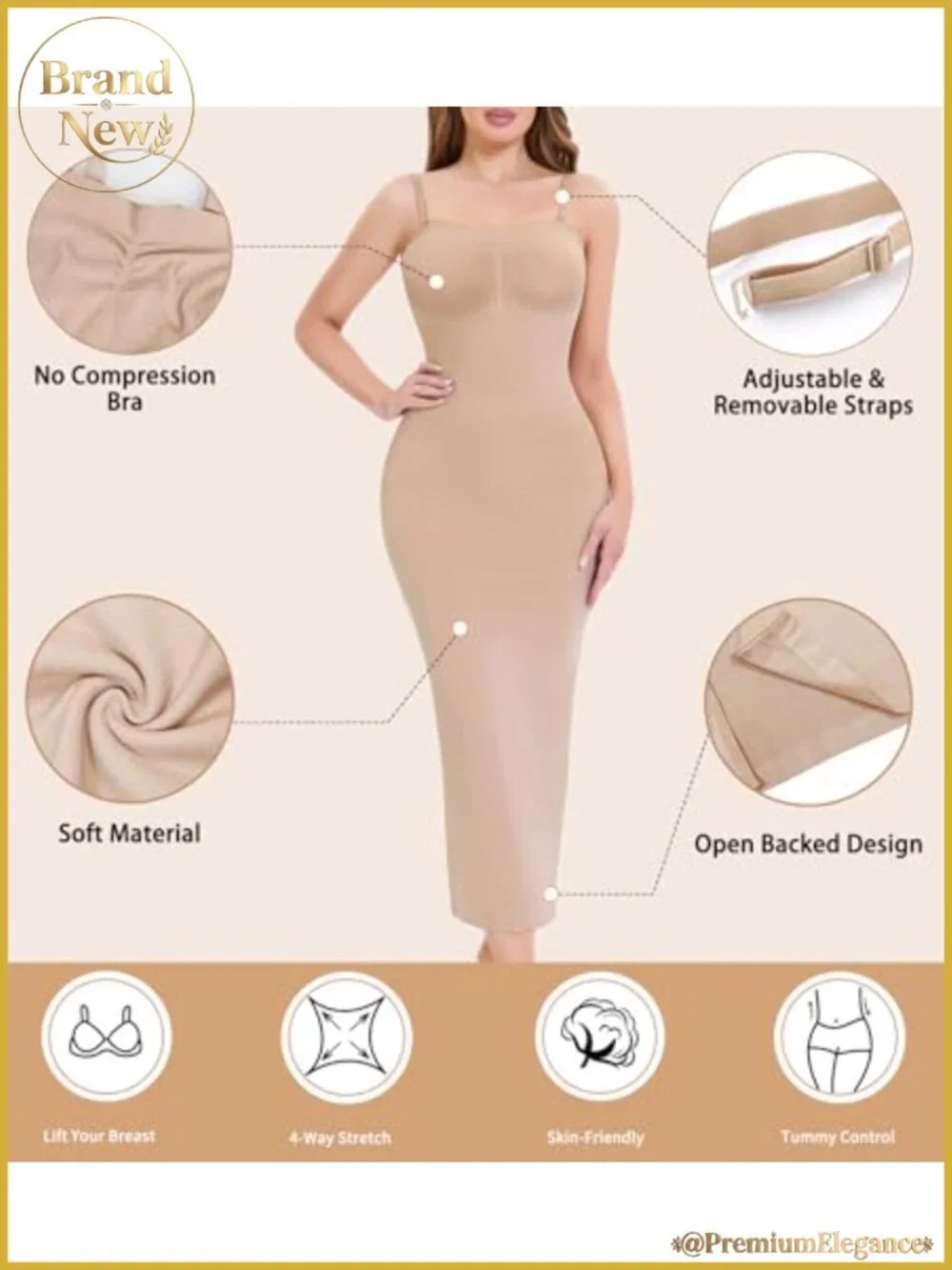 Strapless Slip Shapewear Dress for Women Full Length Seamless Tummy Control